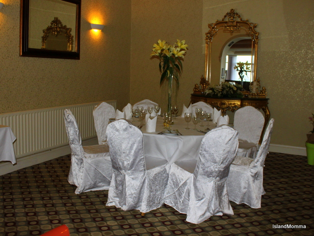 A corner of the Montenotte dining room with a taste of how a table setting for a wedding might look.